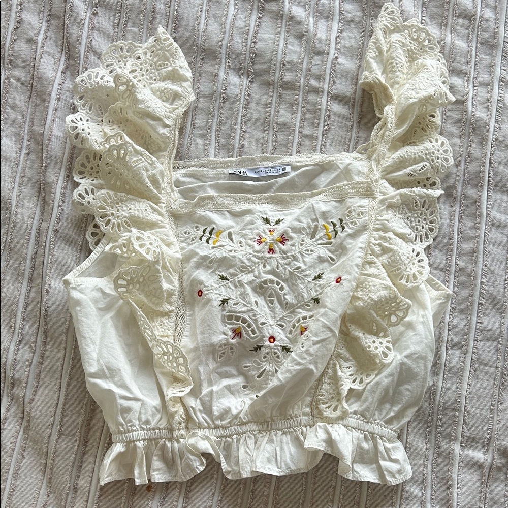 Zara Cream Lace Detail Top